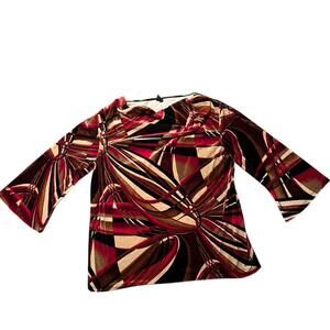 Olivia Paige Velour Velvet Top Size 2X Geometric Arsty 3/4 Sleeve Holiday